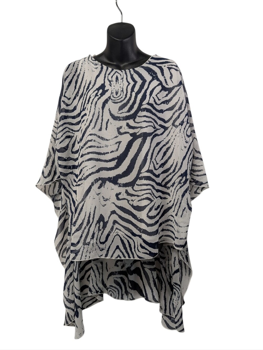 Simply Noelle Zebra Animal Print Tunic Top  Blouse L/XL Black White High Low NWT